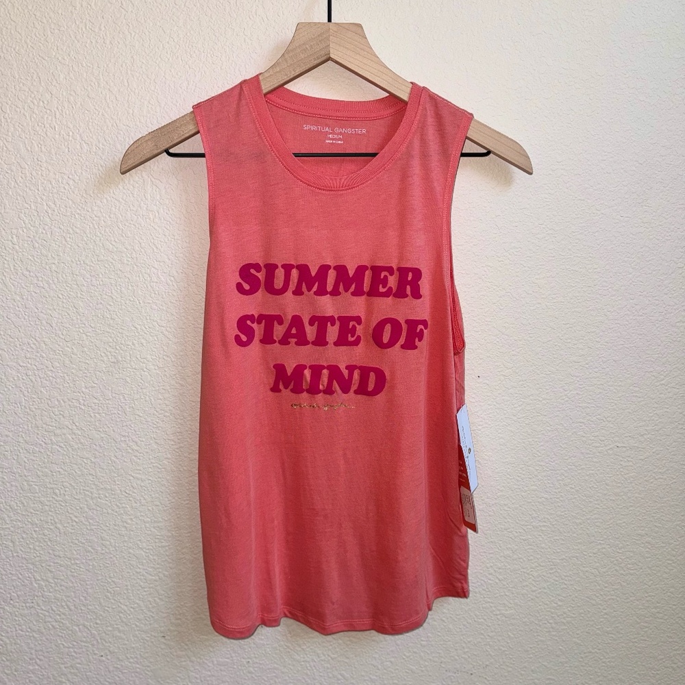 Spiritual Gangster Coral Muscle Tee with Pink Graphic